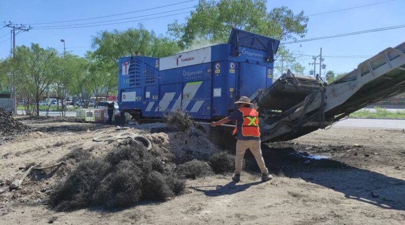 Avanza SEDUMA en trituración de llantas para reducir la contaminación en Reynosa